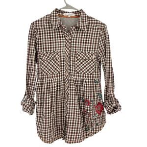 Johnny Was 3J Workshop Plaid Embroidered Button Shirt Boho Western Small Luxury
